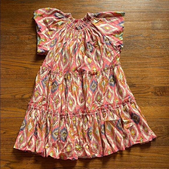 Charina Sarte Pink, Gold, Purple and Cream Geometric Tiered Swing Dress - Picture 1 of 7